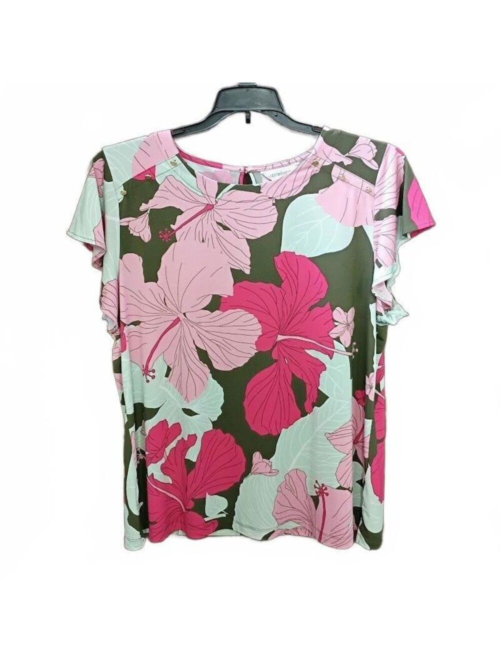Liz Claiborne Floral Print Short Sleeve Top Size XL